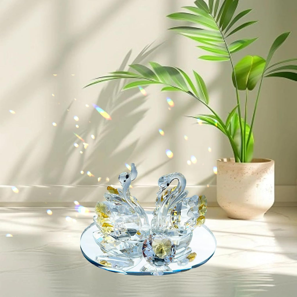 Skiennix Handcrafted Crystal Swan Figurine - Elegant Decorative Glass Sculpture | Golden Accent Gift