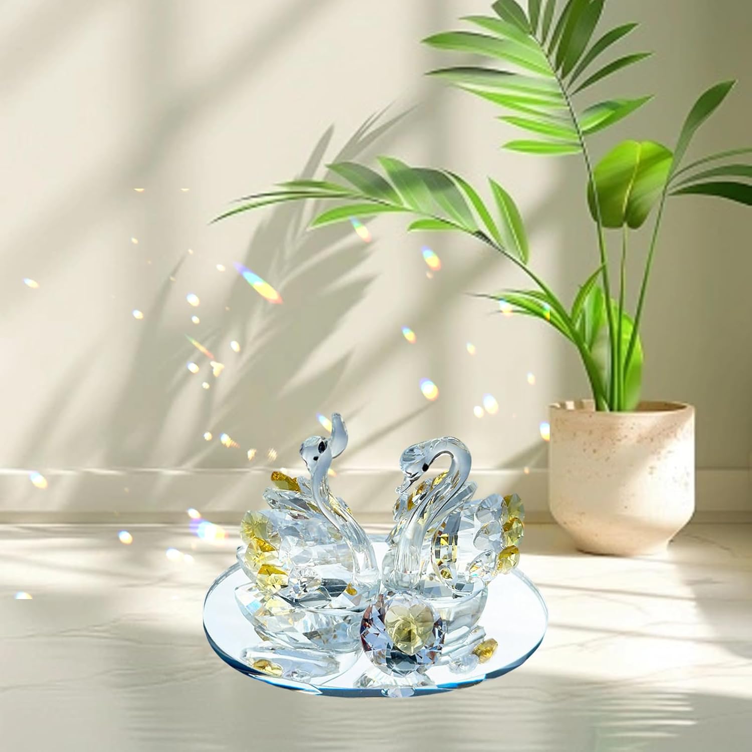 Skiennix Handcrafted Crystal Swan Figurine - Elegant Decorative Glass Sculpture | Golden Accent Gift