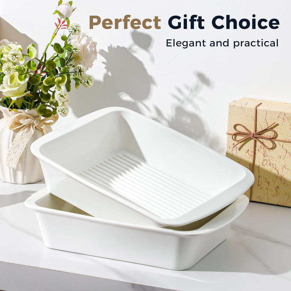 Porcelain Baking Dish Set by [Brand Name] - 9x13 Casserole Dish with Handles | Deep 3.75 Qt for Perfect Lasagna, Microwave & Dishwasher Safe, White