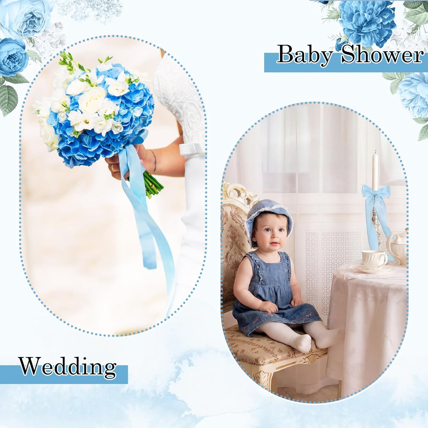 Teenyyou 12 Pcs Light Blue Candlestick Bows - 13 Inch Large Coquette Table Decor for Weddings & Events