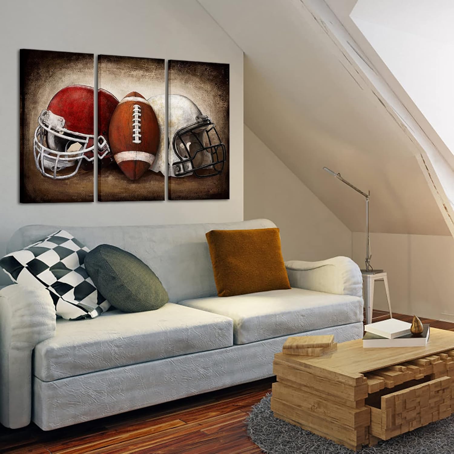 Sechars Football Canvas Wall Art - Vintage American Football Prints for Boys' Bedroom | 16"x32" Set of 3