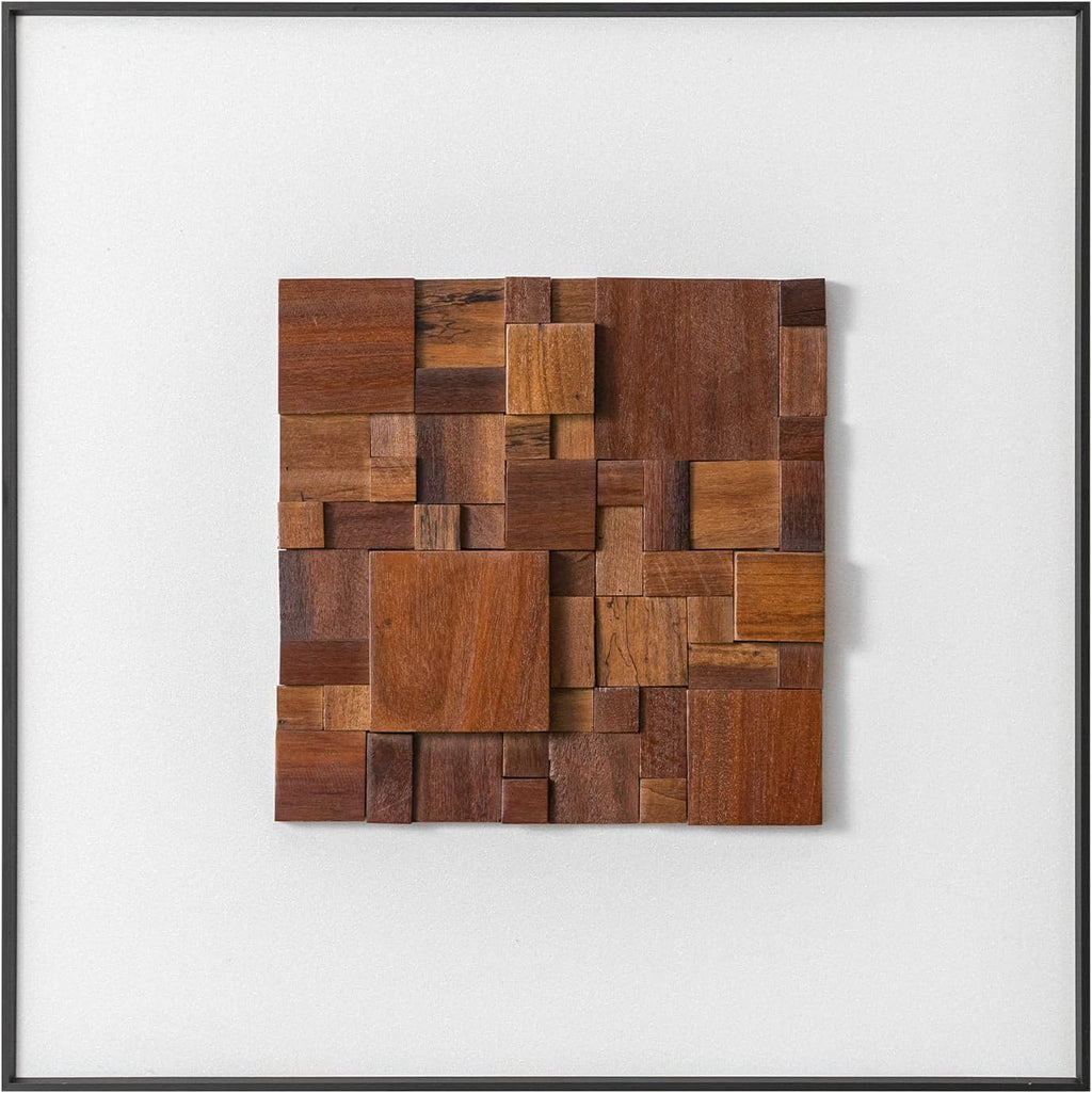 Regine Switzerland 3D Wood Textured Large Framed Abstract Wall Art - Modern Geometric Design (Brown, 24”H x 24”W)