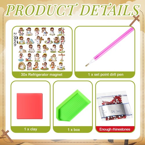 Motipuns 30 Pcs Magnetic Diamond Art Magnet Bulk Diamond Painting Kits Adult DIY Art Fridge Refrigerator Magnet for Beginners Gifts(Christmas Tree,Green)
