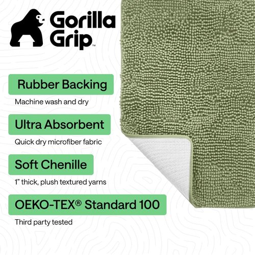 GORILLA GRIP Bath Rug Mat - Thick Soft Absorbent Chenille | Quick-Dry Microfiber, 24x17 Sage Green