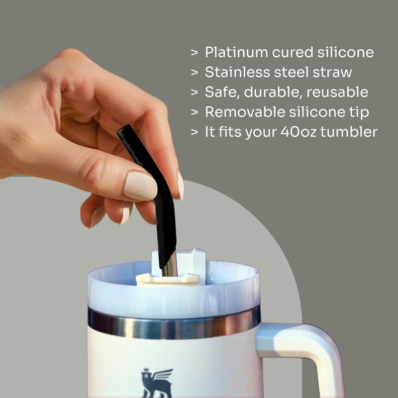 purifyou 14.5" Stainless Steel Straws with Silicone Tips, Extra Long & Wide Reusable Metal Straws for Tumblers, Smoothies, Milkshakes (Set of 10 with Brush)