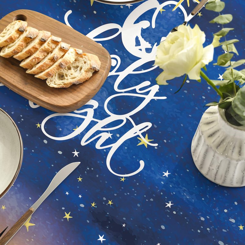Horaldaily Christmas Tablecloth 90×90 Inch Round, Blue Holy Night Snow Washable Table Cover for Party Picnic Dinner Decor