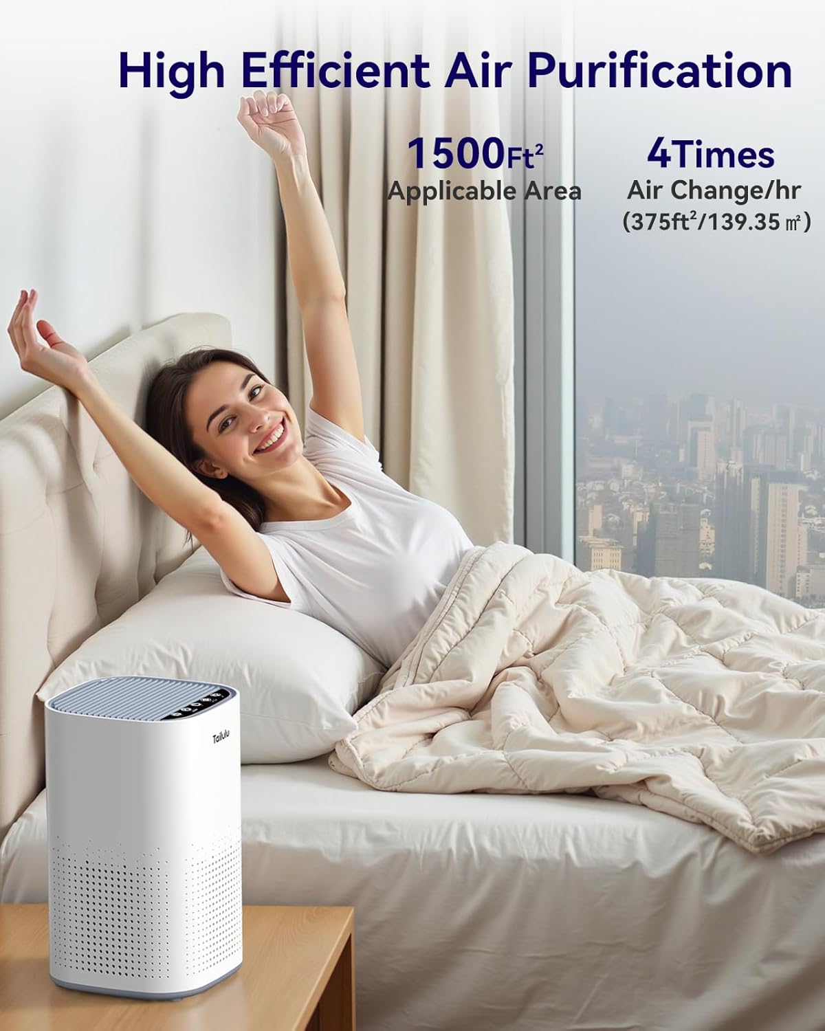 Tailulu H13 True HEPA Air Purifier - Quiet 15dB for Large Rooms up to 1500ft² | Ideal for Pets, Dust, Odor, and Smoke