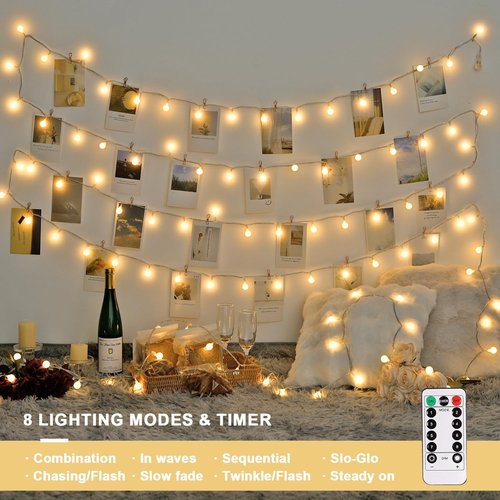 JMEXSUSS Battery Operated Christmas Lights - 100 LED Waterproof String Lights | 33ft Warm White with Remote Timer