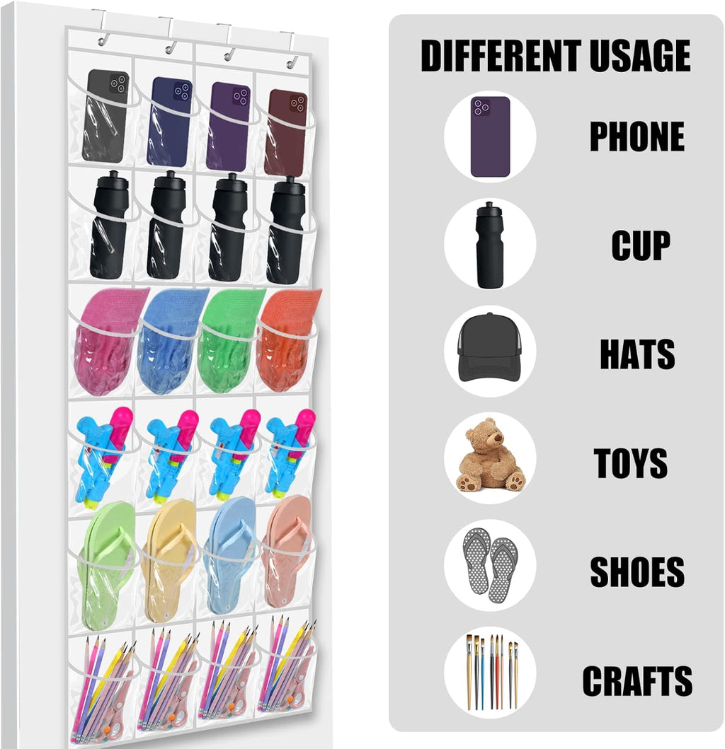 Windyun 24-Pocket Over-The-Door Hanging Organizer - Large Clear Shoe Rack for Closet & Bathroom