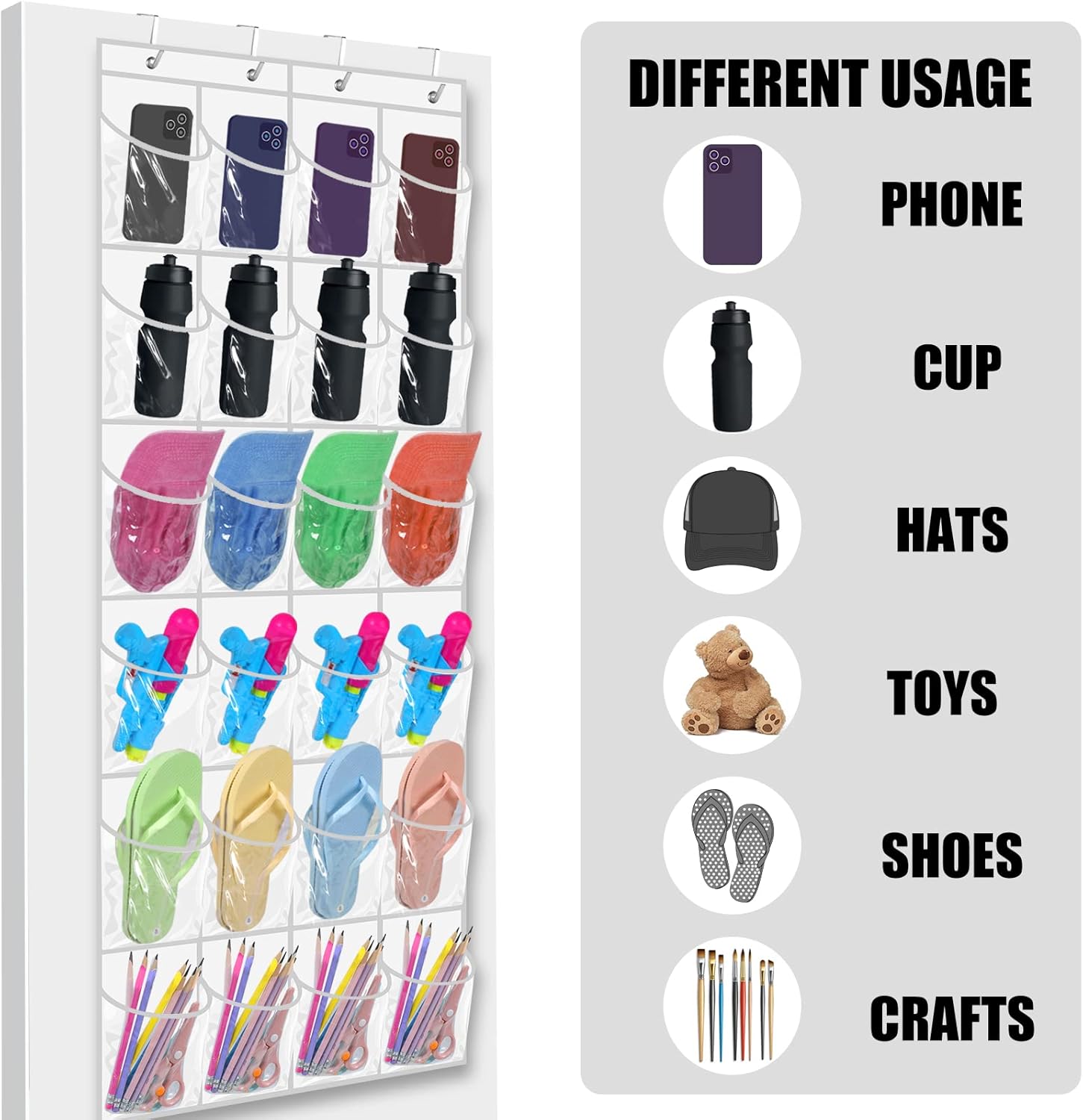 Windyun 24-Pocket Over-The-Door Hanging Organizer - Large Clear Shoe Rack for Closet & Bathroom