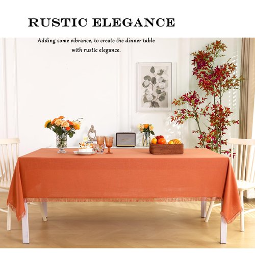 Midsummer Breeze Cotton Square Table Cloth for Fall, Holiday, Harvest, Thanksgiving Tablecloth-Handcraft Fringed Tablecloths (55" x 55",Orange)