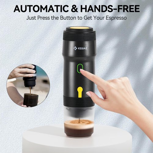 Kssiaz Portable Espresso Machines, Electric Espresso Maker with Self-Heating, USB-C & Car Charger, 20 Bar Mini Coffee Maker With NS Capsule & Ground Coffee for Camping, Hiking, Travel, Office, Blcak