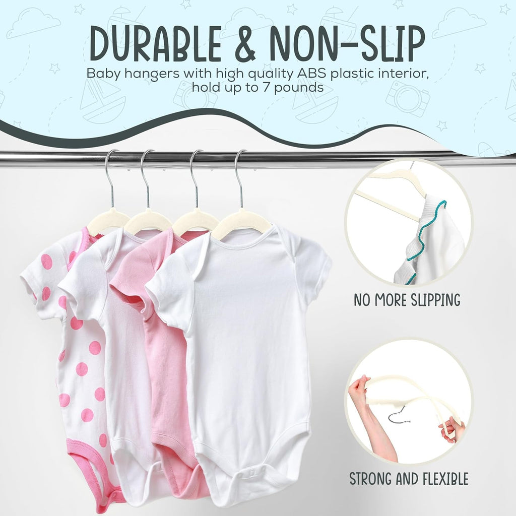 TechZoo 50 Premium Baby Velvet Hangers - Non-Slip, Ultra-Slim Closet Organizers - 360° Swivel Hook, Ivory
