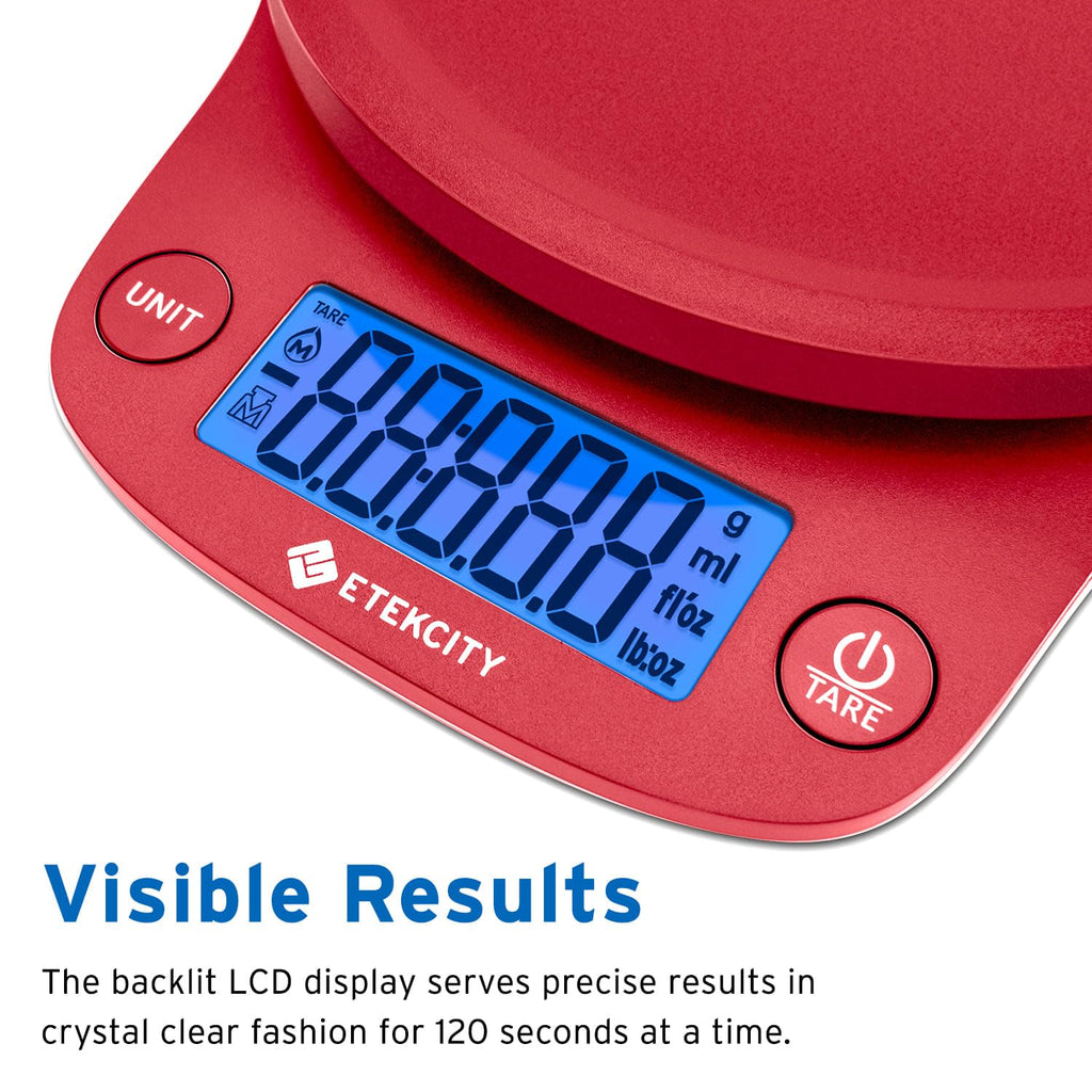 Etekcity 0.1g Food Kitchen Scale, Digital Ounces and Grams for Cooking, Baking, Meal Prep, Dieting, and Weight Loss, 11lb/5kg, Red