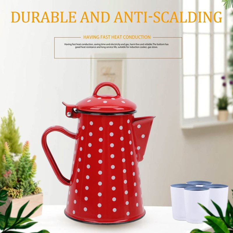 Zerodeko Enamel Kettle 7.48 Inch Pour-over Pot with Heat-Resistant Handle 17 Oz Household Stovetop Water Boiling Kettle for Kitchen Use