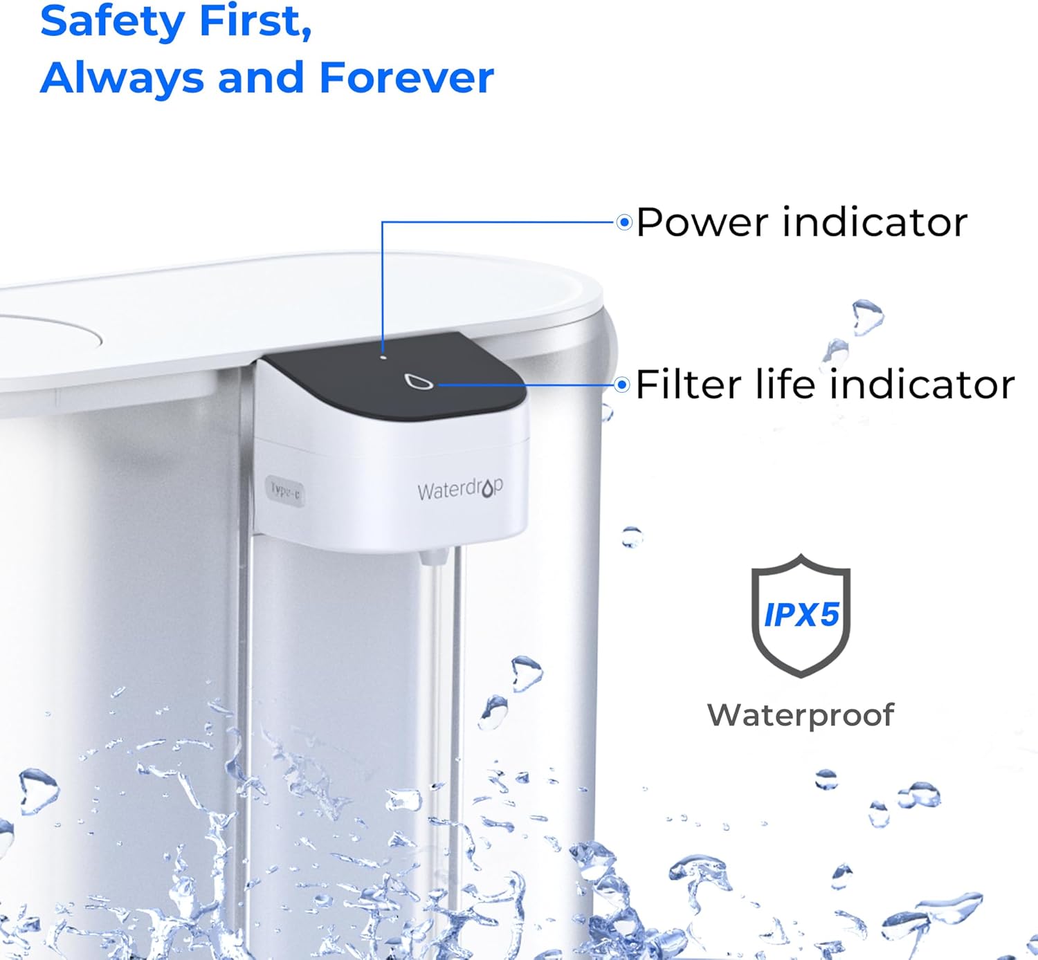 Waterdrop Electric Water Filter Pitcher - 200-Gallon Rechargeable Dispenser | 14-Cup, White, Reduces PFOA/PFOS, Lead, Chlorine
