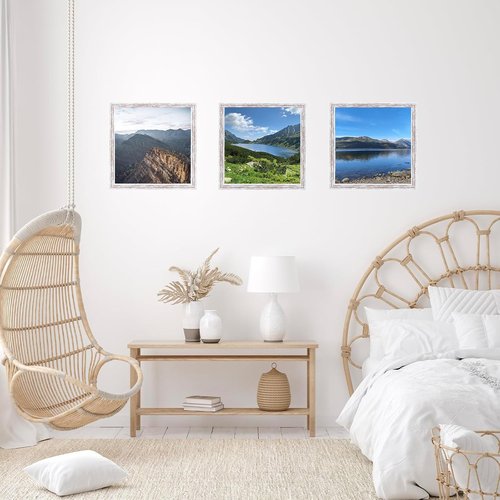 JCJMY 8x8 Picture Frame - Rustic White Wall Hanging & Tabletop Display with Shatter-Resistant Plexiglass