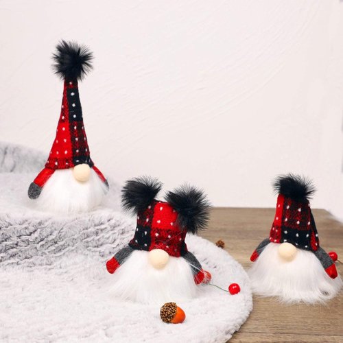 Juegoal Lighted Christmas Gnome - Handmade Mini Scandinavian Tomte | Battery Operated Winter Decor (3 Pack)