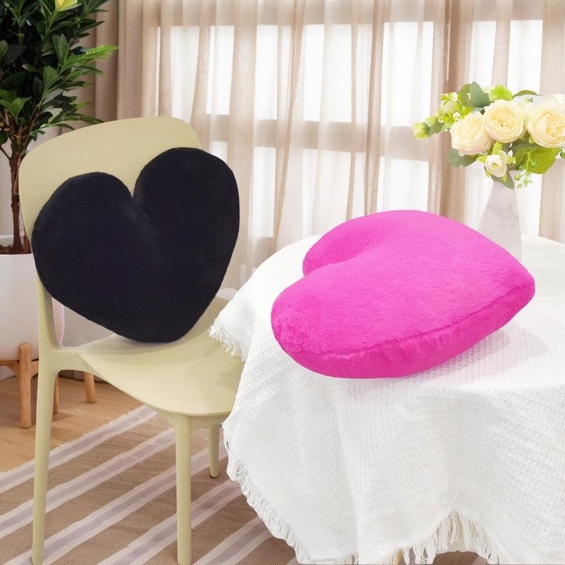 JZNEXD 2 Pcs Black Heart Pillow Decorative Throw Pillows 16-inch Cute Soft Fluffy Heart Shaped Pillows for Bed Couch Sofa Bedroom Living Room Decor Aesthetic (Black, 16"x13.78")