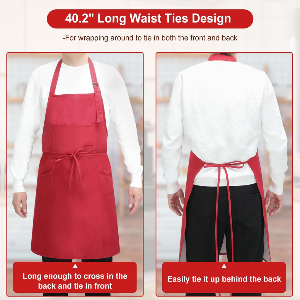 SHEOMERN 3 Pcs Dual Waterproof Oilproof Kitchen Chef Aprons with 4 Pockets for Men Women, Adjustable Soft Anti-Tear Cooking Bib Apron for Baking Grilling BBQ Painting Cleaning (Red)