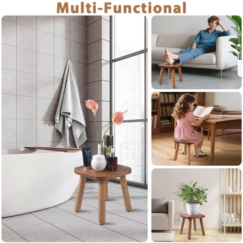Wesketch 9.3 Inch Wooden Step Stool for Adults and Toddlers, Portable & Sturdy, Plant Stool with Four Detachable and Assembled Legs for Playroom, Kitchen, Bedroom, Bathtub-Walnut