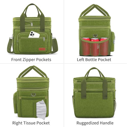 Coobiiya Insulated Lunch Bag Cooler - 23L Large Expandable Design | Leakproof & Heavy Duty with 4 Ice Packs & 10 Snack Bags for Camping, Travel, Beach