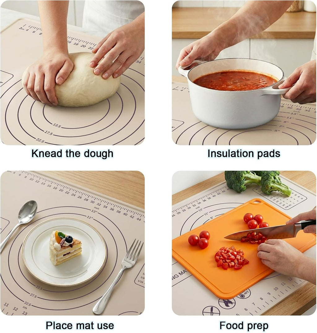 Skiennix Silicone Pastry Mat - Extra Thick Non-Stick Baking Mat with Measurements | 28" x 20" (Beige)