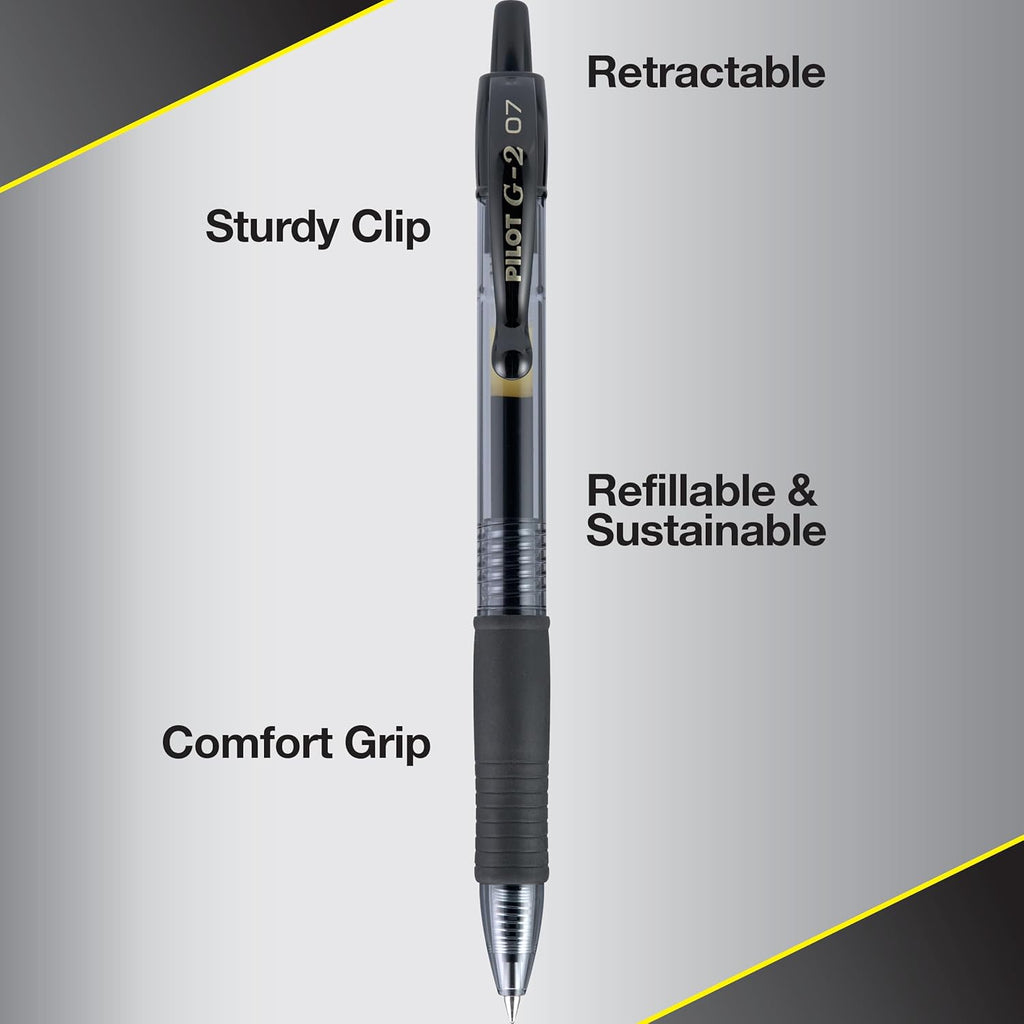 PILOT G2 Premium Gel Pens - Refillable & Retractable, Fine Point, Black Ink - 12 Count Pack