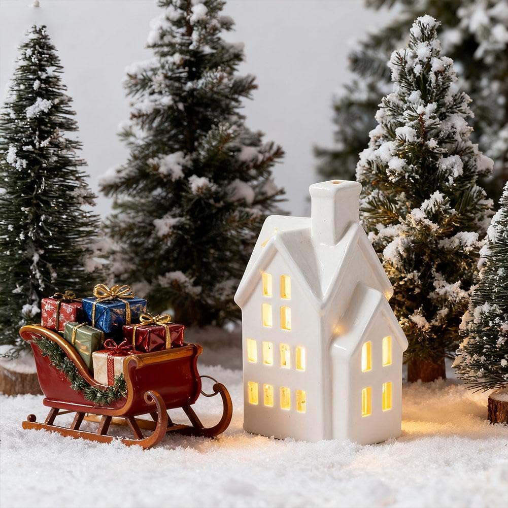 Regine Switzerland Light Up Christmas Village House - White Ceramic Tabletop Decor (1 Piece)