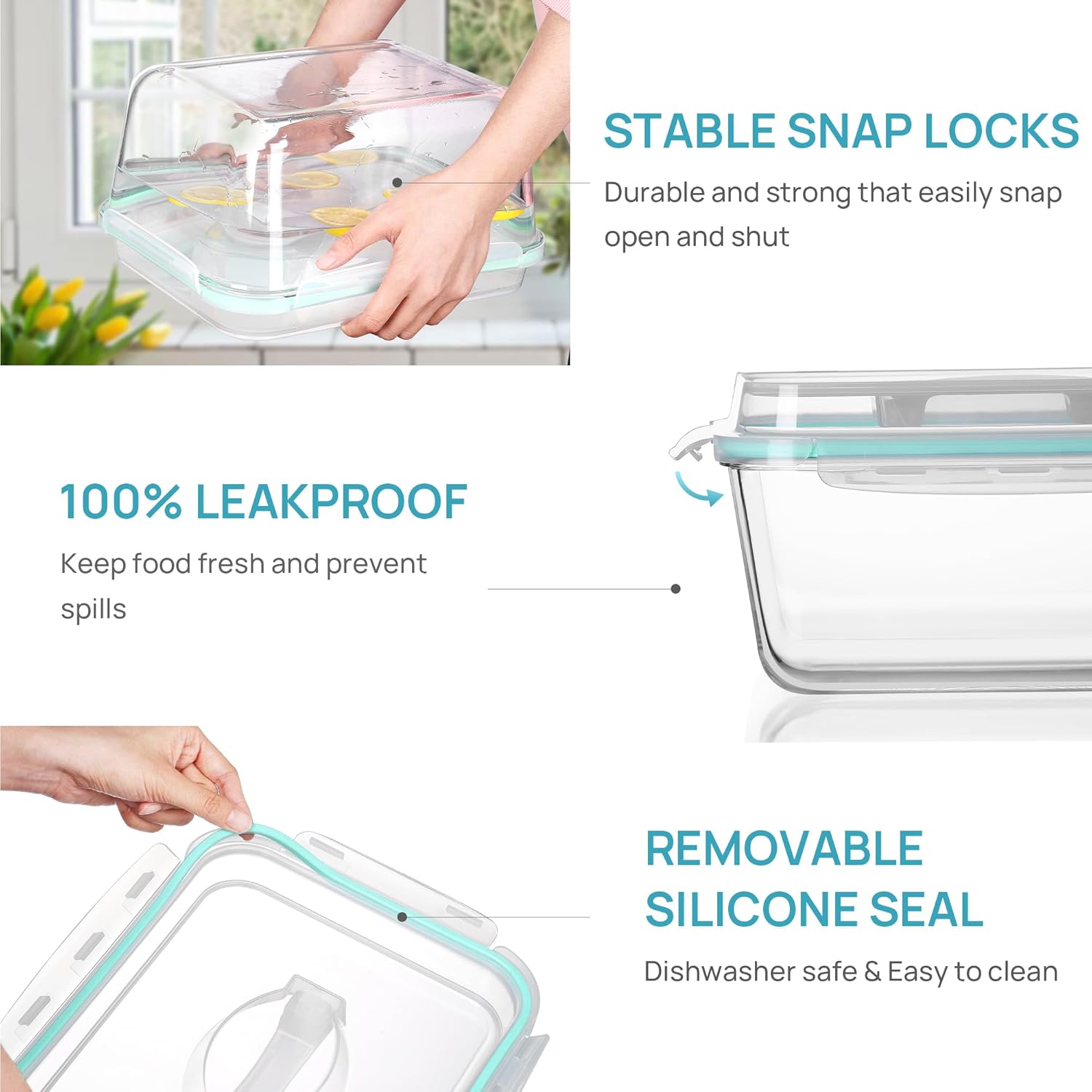 Vtopmart Extra Large Glass Food Storage Containers - 6.5L | Airtight Snap Lids, BPA Free, Oven Safe