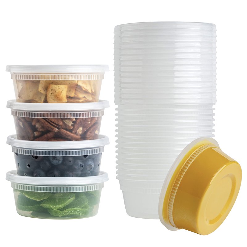 BluShine [40 Sets] 8 oz. Plastic Deli Food Storage Containers with Airtight Leak Proof Lids - Reusable - Microwave, Fridge, and Freezer Safe