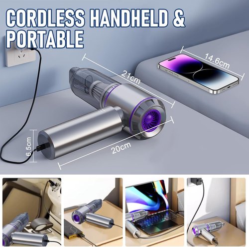 Houscly Car Vacuum - Portable Cordless 20000PA High Power 4-in-1 Air Duster & Blower | Ideal for Home, Office & Camping