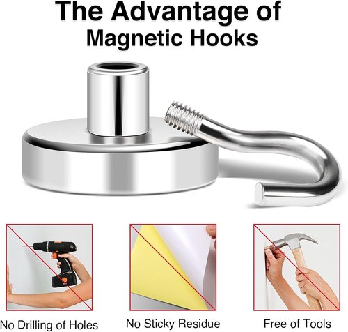 MIKEDE Heavy Duty Magnetic Hooks - 50Lbs+ Neodymium Strength for Cruise Cabins & Storage | Pack of 4