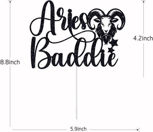 Aries Baddie Cake Topper - Zodiac Birthday Decor with Black Glitter | Perfect for March & April Celebrations