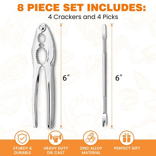 LA NOVO Crab Crackers and Tools, Set of 4 Stainless Steel Lobster Picks, Crab Leg Cracker, Seafood Tool Kit with Gift Box