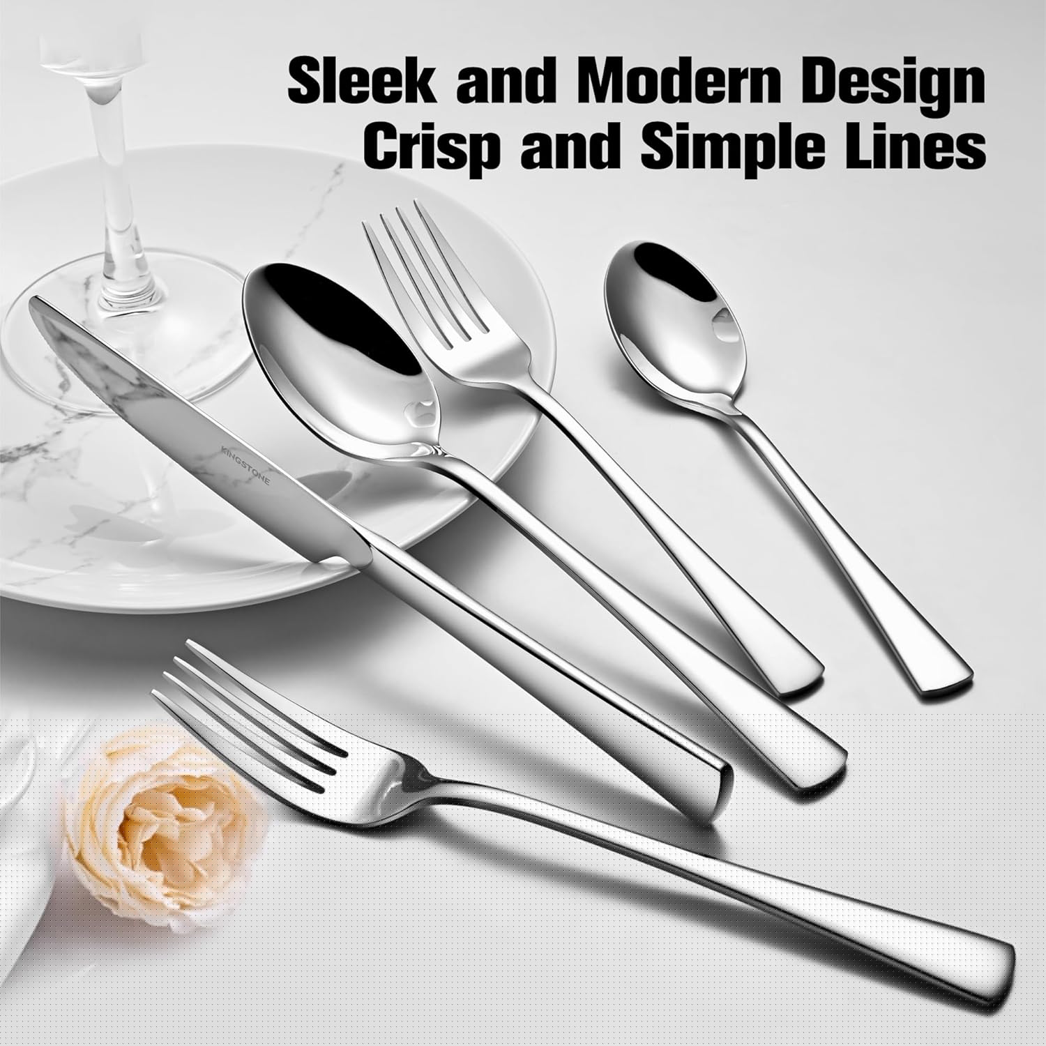 KINGSTONE 40-Piece Silverware Set for 8 | Forged 18/10 Stainless Steel Flatware, Dishwasher Safe
