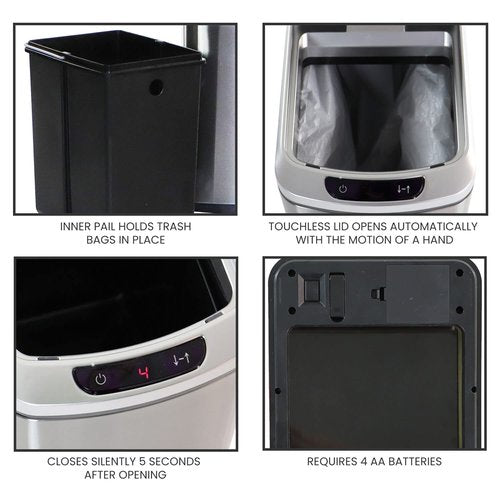 Hanover Home Hands-Free Trash Can with Fingerprint-Resistant Finish, Soft-Close Motion Sensor Lid, and Removable Bin for Bathroom and Bedroom - 3.2 Gallons (12 Liters) in Stainless Steel