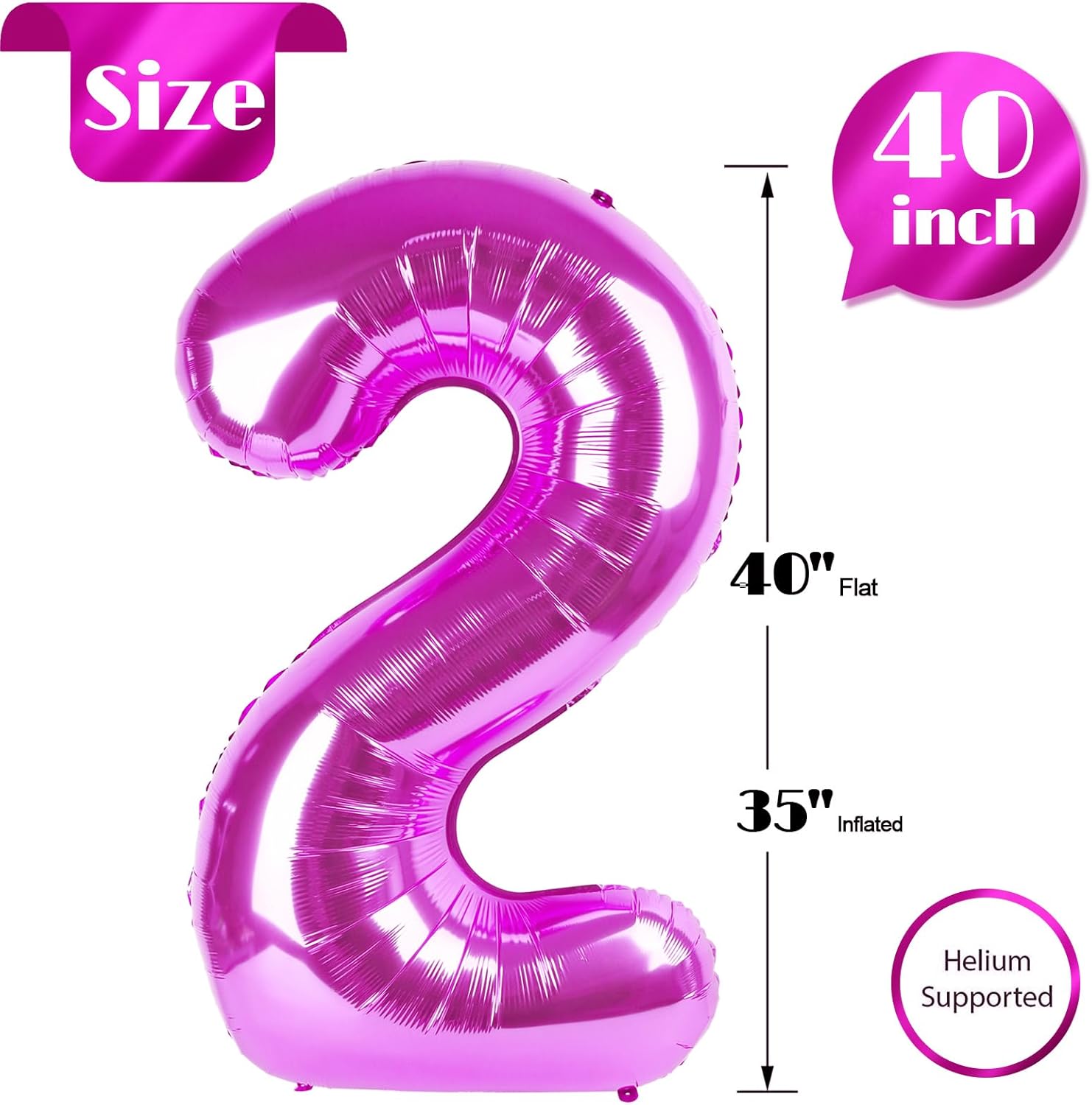 Number 2 Balloon by Rosy Purple - 40 Inch Birthday Decoration for Second Birthday Party