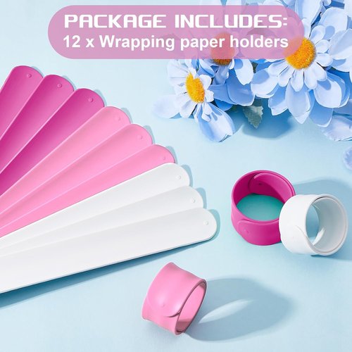 Charniol Wrapping Paper Roll Holder - 12 Silicone-Covered Metal Strips for Gift Storage | 1 x 9 Inch (Rose Red, Pink, White)