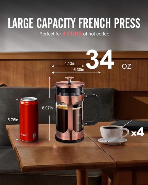 BAYKA French Press Coffee Maker - 34oz Borosilicate Glass & Stainless Steel | Perfect Gift for Coffee Lovers