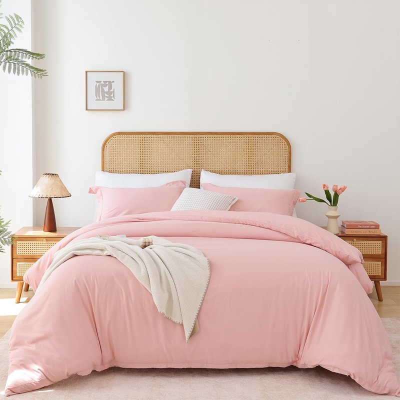 Whitney Home Textile Rose Pink Duvet Cover Set Twin Size - 2 Piece Luxury Soft Cooling Duvet Cover with Zipper Closure and Pillow Sham, Breathable Washed Brushed Microfiber, Comforter Not Included