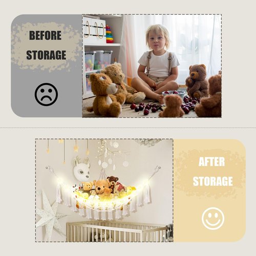 CERETIA Stuffed Animal Hammock with LED Light, Large Stuffed Animals Storage Corner Plushie Net for Kids Room Decor, Jumbo White