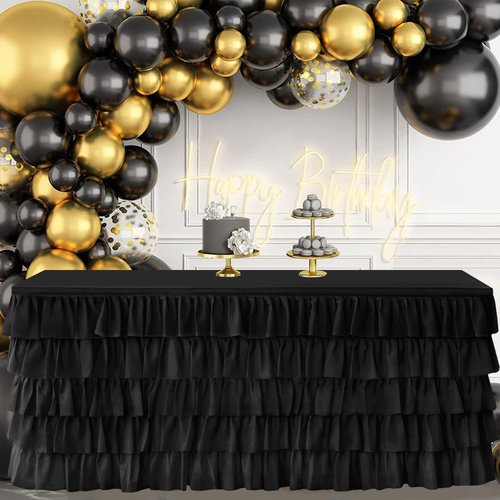JEVIX Black Tulle Table Skirt 9ft Tutu Table Skirt For Rectangle Table Birthday Party Decorations Baby Shower Girls Parties Cake Dessert Table Decorations Ruffle Table Skirting