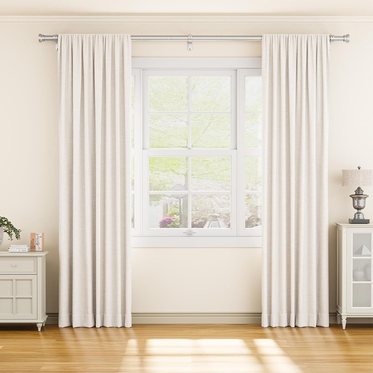 YaFex Curtain Rods - Heavy Duty 1 Inch Adjustable Window Treatment Rods | 32-118 Inch, Silver Finish