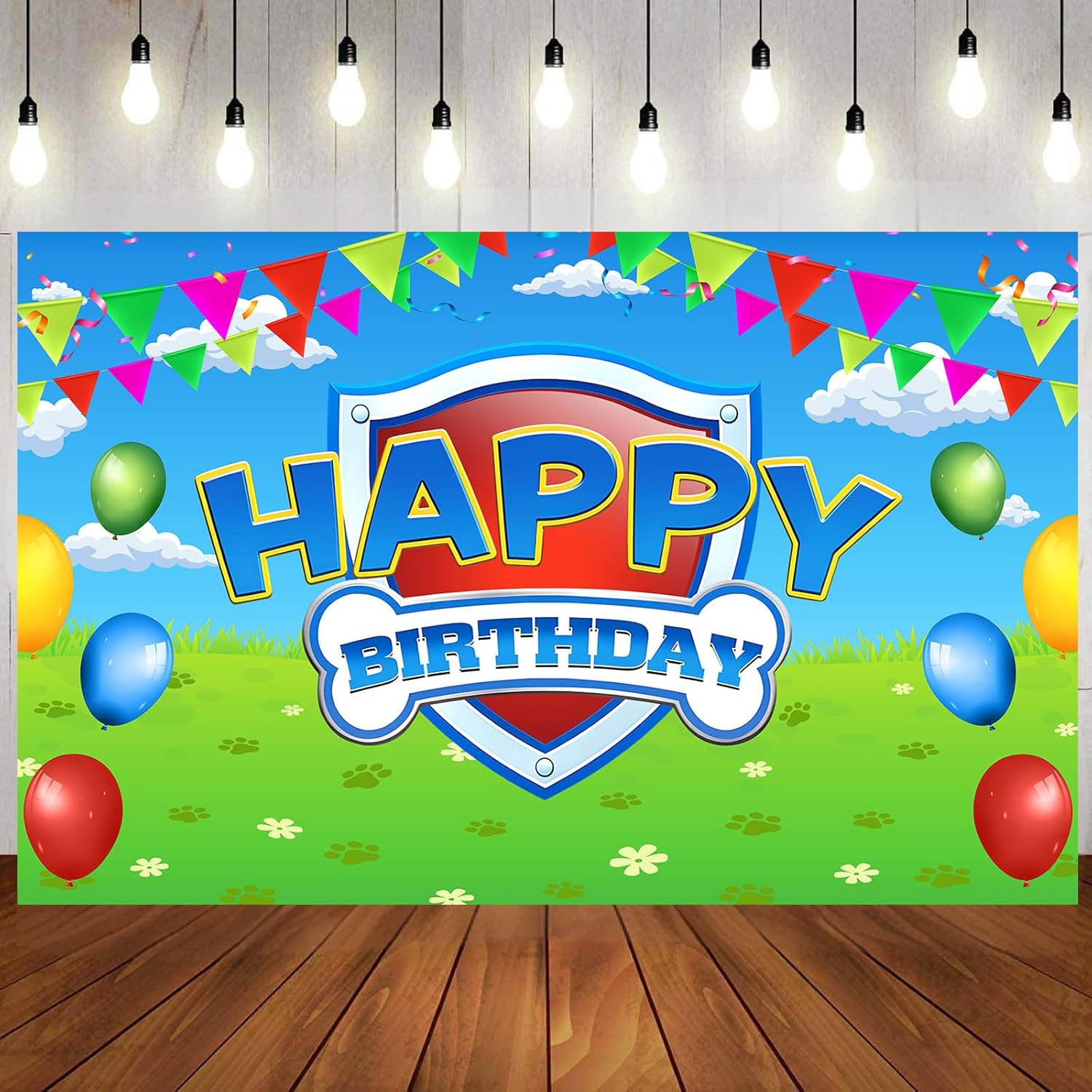 Paw Birthday Party Decorations - 70in X 43in Blue Dog Photo Backdrop for Kids' Room & Baby Showers