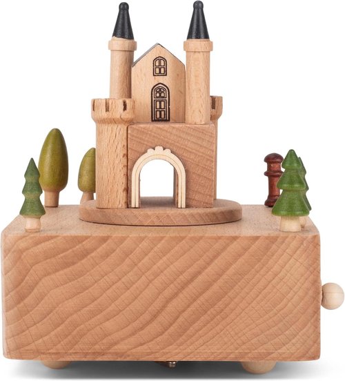 Cottage Garden | Castle Car Woodgrain 6-Inch Beech Wind-Up Musical Figurine - Charming Gift