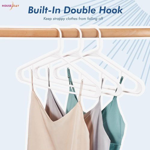 HOUSE DAY White Plastic Hangers - 16 Pack Non-Slip Coat Hangers for Space-Saving Closet Organization