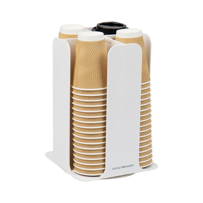 Mind Reader Cup and Lid Carousel, Countertop Org, Coffee Bar, Beverage Cup Holder, Plastic, 7.75"L x 7.75"W x 11.5"H, White