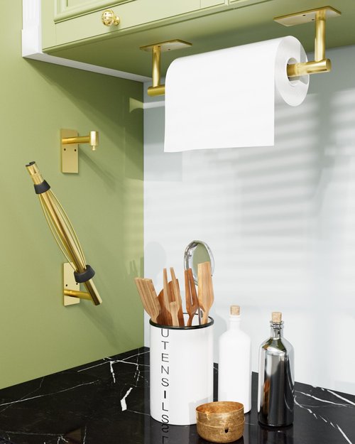 BATHDANCE Paper Towel Holder Under Cabinet, Single Hand Operable Roll Holder with Damping Effect,No Drilling or Wall Mounted SUS304 Stainless Steel for Kitchen Bathroom (Brushed Gold)