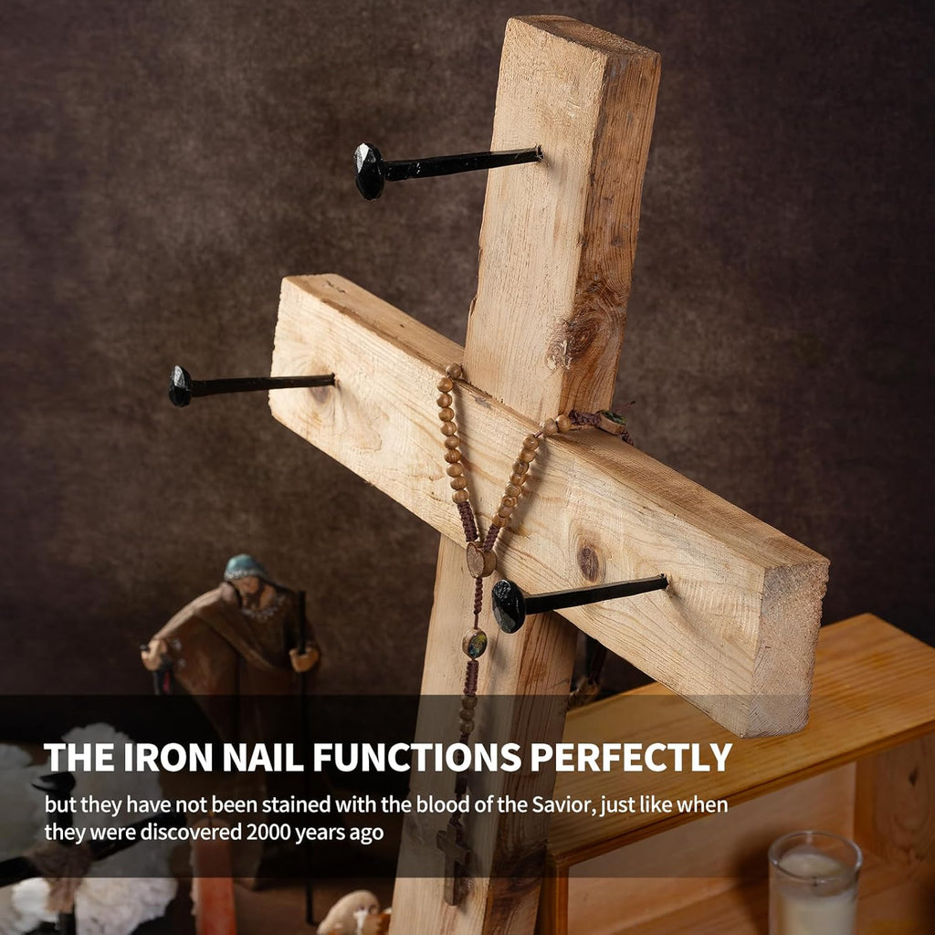 Skiennix Hand Forged Nails - Decorative Jesus Cross Wrought Iron | Natural Grey Finish (3 Pcs)